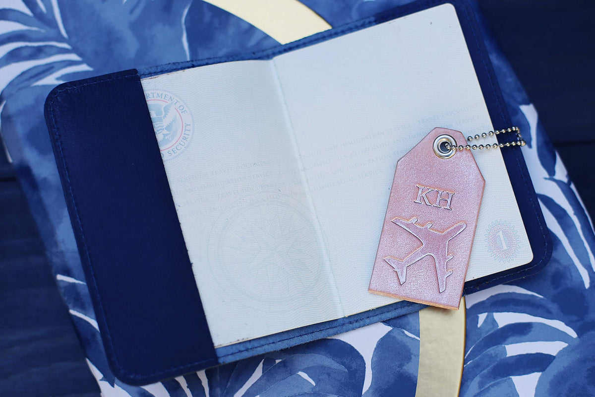 Personalized Leather Passport Holder and Luggage Tag Set