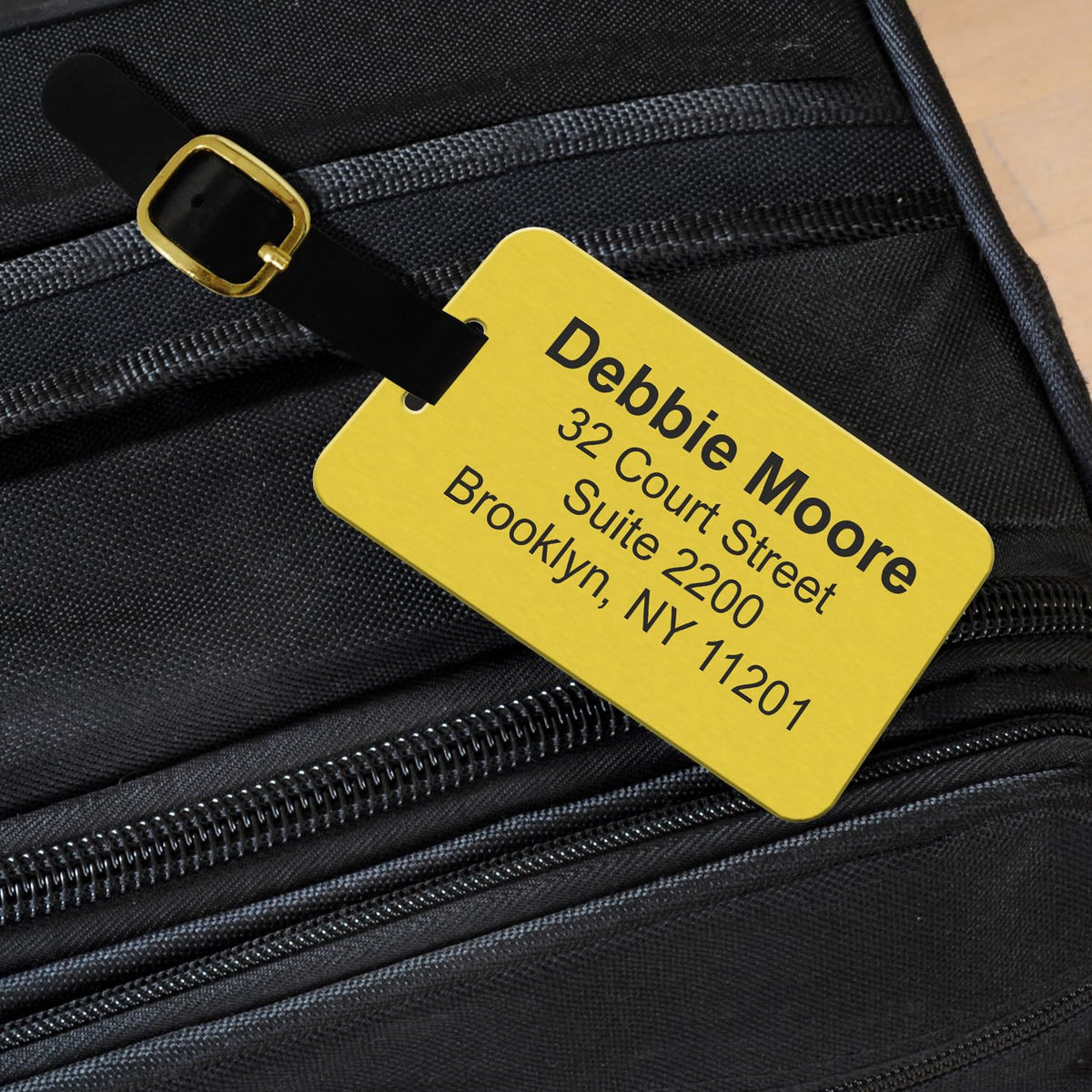 Personalized Double-Sided Brass Luggage Tag with Leather Strap