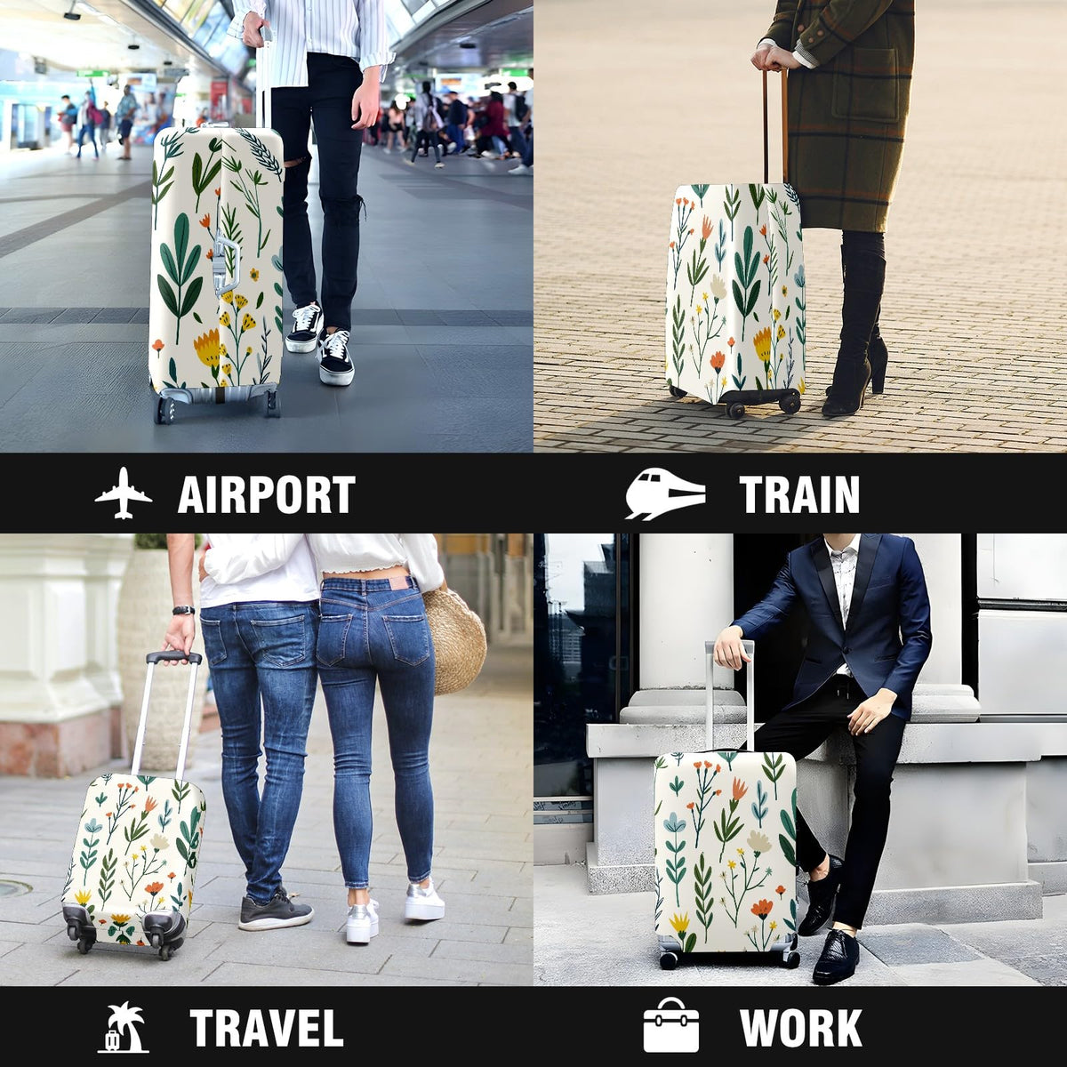 Garden Plant Print Luggage Cover, Washable Suitcase Protector for 30–32 Inch Luggage