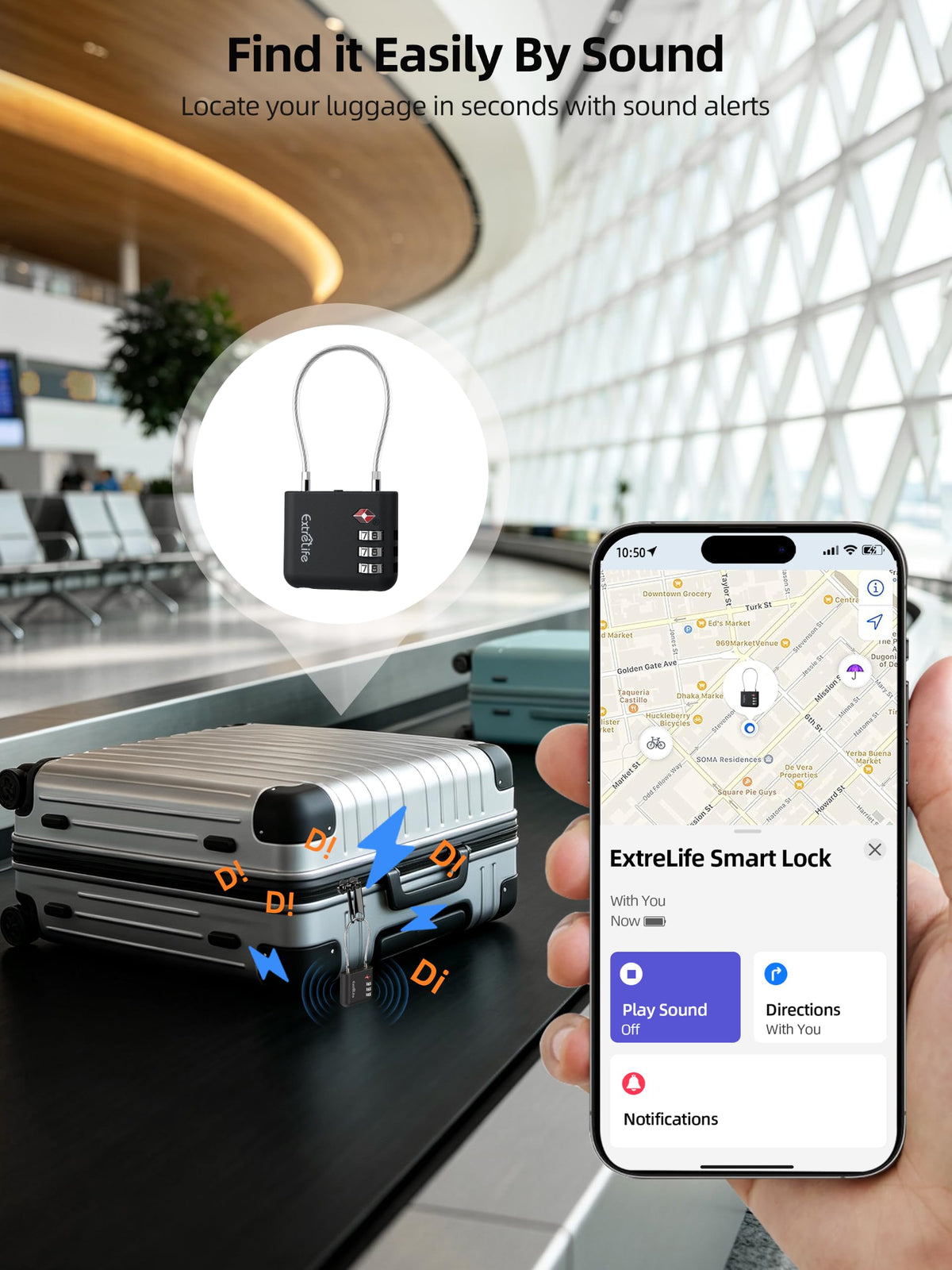 TSA Approved Luggage Lock, with Apple Find My & Google Find Hub, Anti-Loss