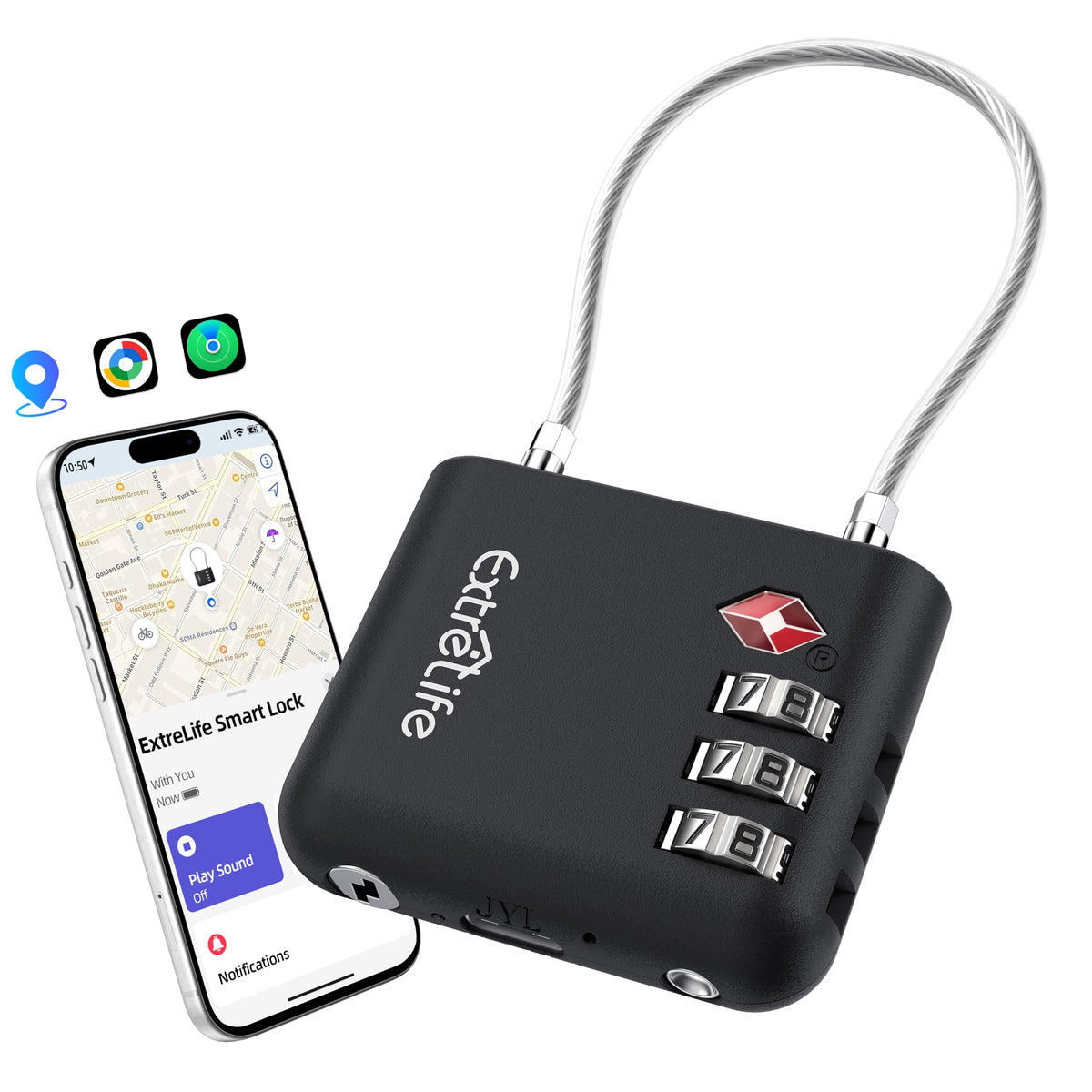 TSA Approved Luggage Lock, with Apple Find My & Google Find Hub, Anti-Loss