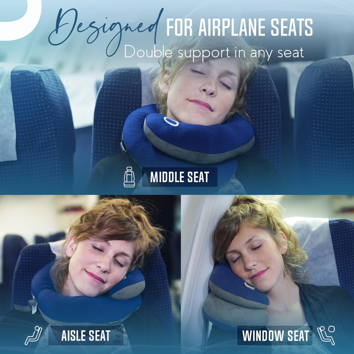 Adjustable Travel Neck Pillow with Head, Neck & Chin Support, Washable, Large