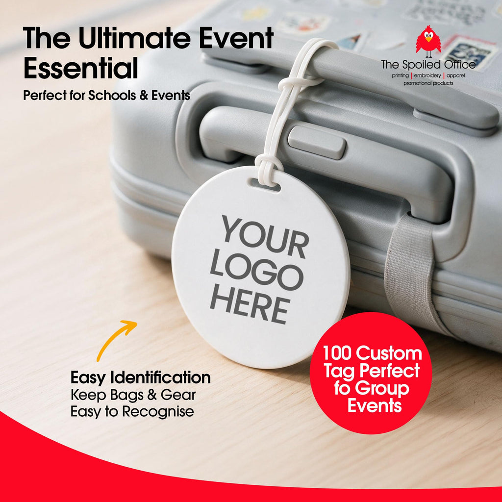 The Spoiled Office Custom Luggage Tags Round 3.5in 100 Pack, Made in USA