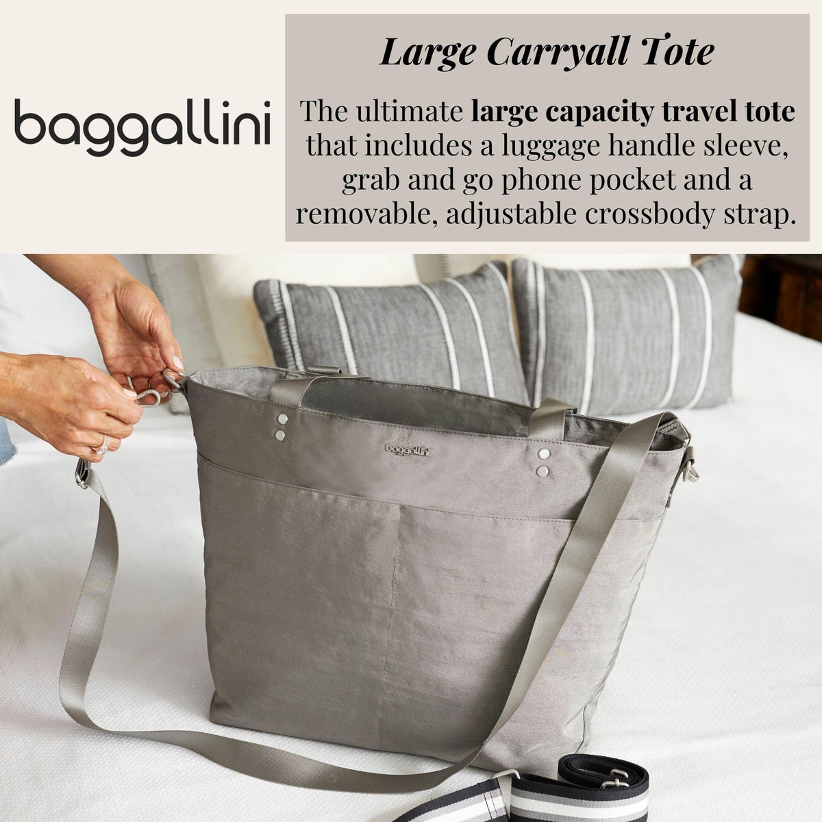 Lightweight Nylon Carryall Tote with Luggage Sleeve