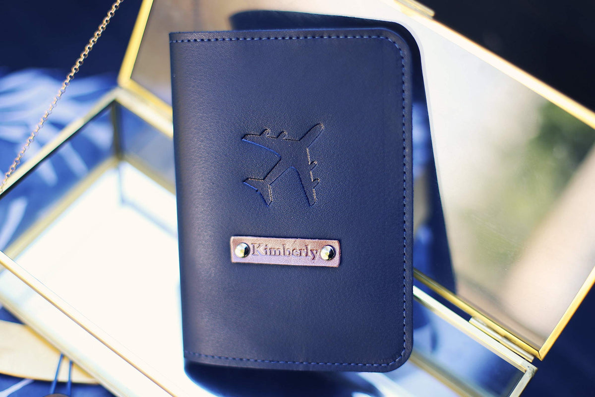 Personalized Leather Passport Holder and Luggage Tag Set