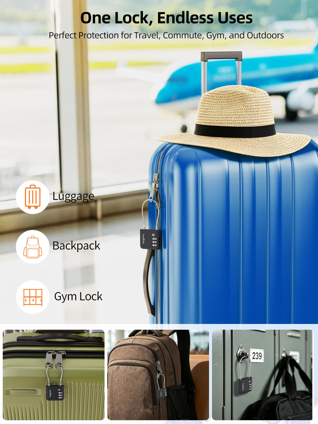 TSA Approved Luggage Lock, with Apple Find My & Google Find Hub, Anti-Loss