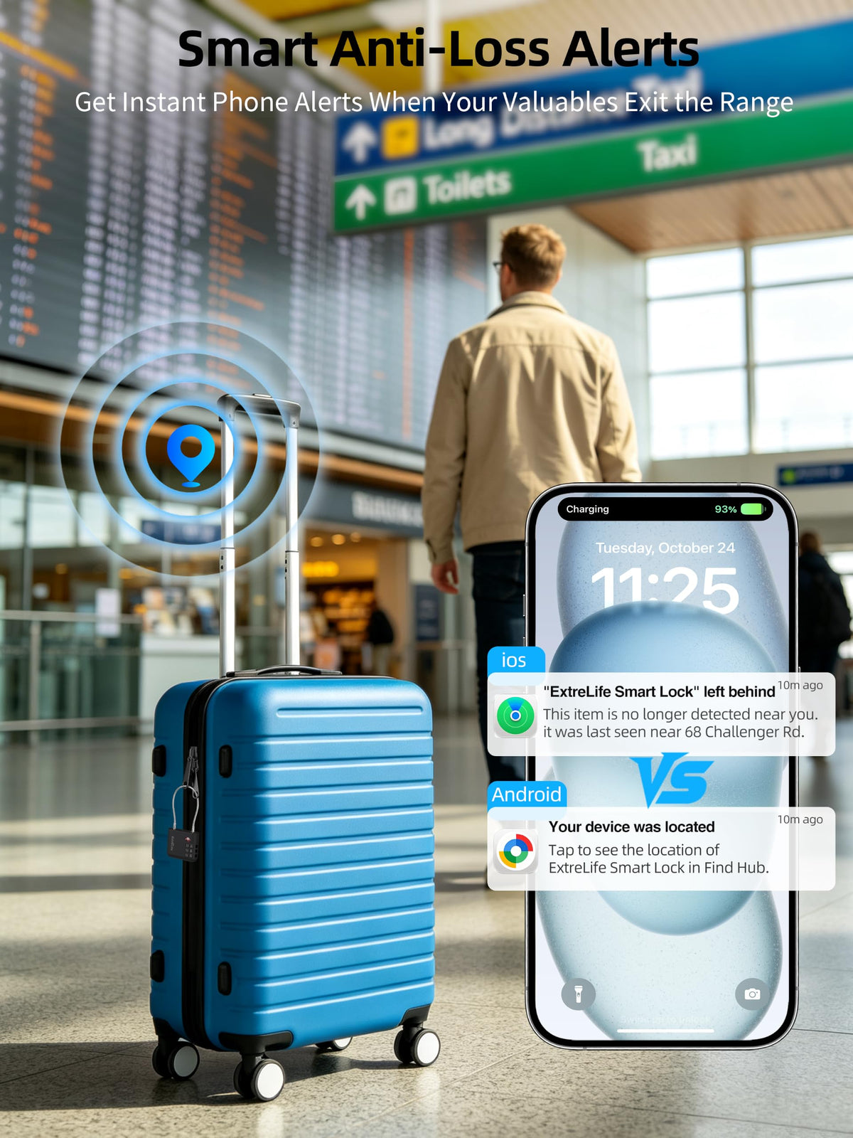TSA Approved Luggage Lock, with Apple Find My & Google Find Hub, Anti-Loss
