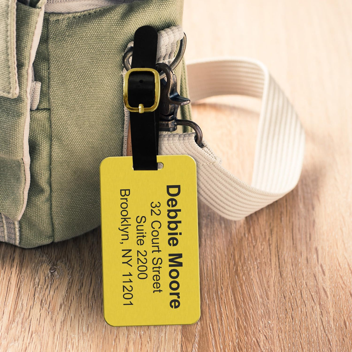 Personalized Double-Sided Brass Luggage Tag with Leather Strap